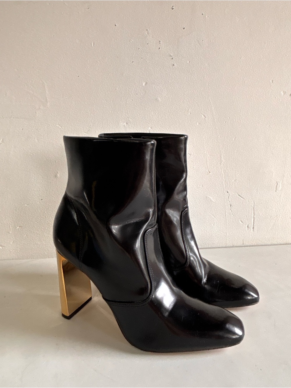Gianni Bini Black Ankle Boots with Gold Block Heel